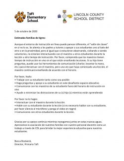 Parent letter 10-5 Spanish-1