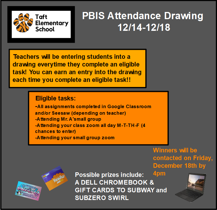 TAES PBIS Attendance Drawing Flyer Dec 14-18 2020